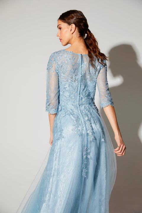 Eureka 9660 lace tulle 3/4 sleeve a-line gown — DUSTYBLUE 53