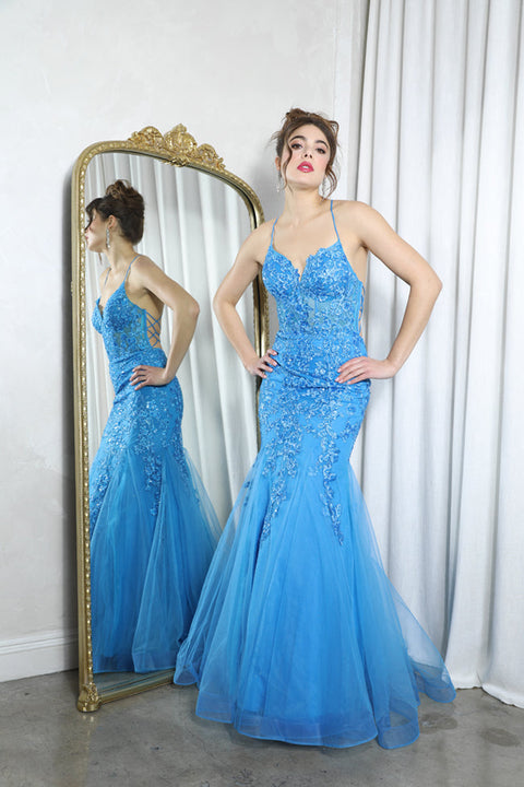 Eureka 9696 sequin applique mermaid dress — AZUREBLUE