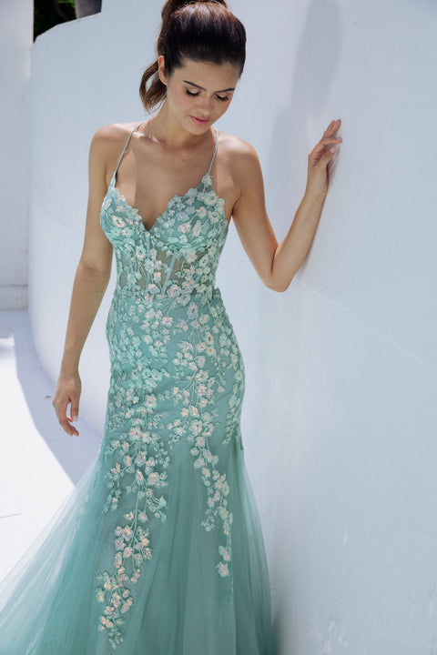 Eureka 9696 sequin applique mermaid dress — SAGE3