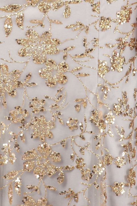 Eureka 9706 glitter print fitted v-neck gown — PEWTER.GOLD2