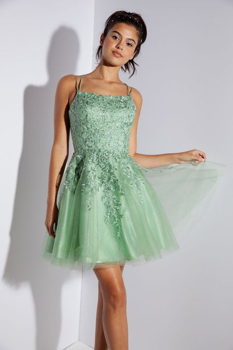 Eureka 9727 applique short sleeveless a-line dress — SAGE3