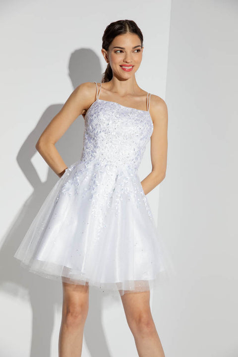 Eureka 9727 applique short sleeveless a-line dress — WHITE
