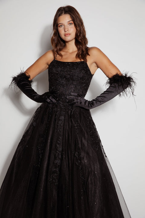 Eureka 9757 embroidered sleeveless a-line gown — BLACK2