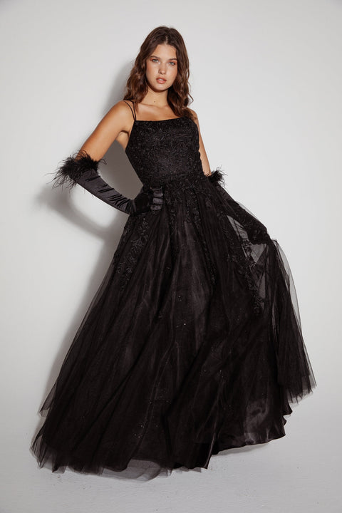 Eureka 9757 embroidered sleeveless a-line gown — BLACK 29