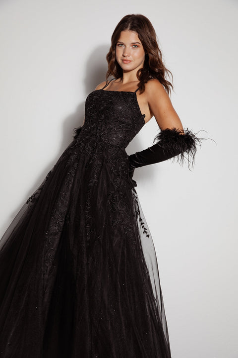 Eureka 9757 embroidered sleeveless a-line gown — BLACK 32