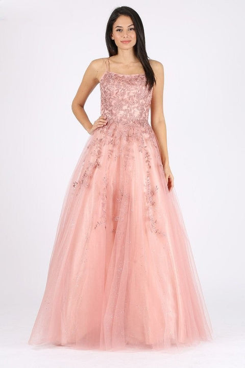 Eureka 9757 embroidered sleeveless a-line gown — DUSTYROSE