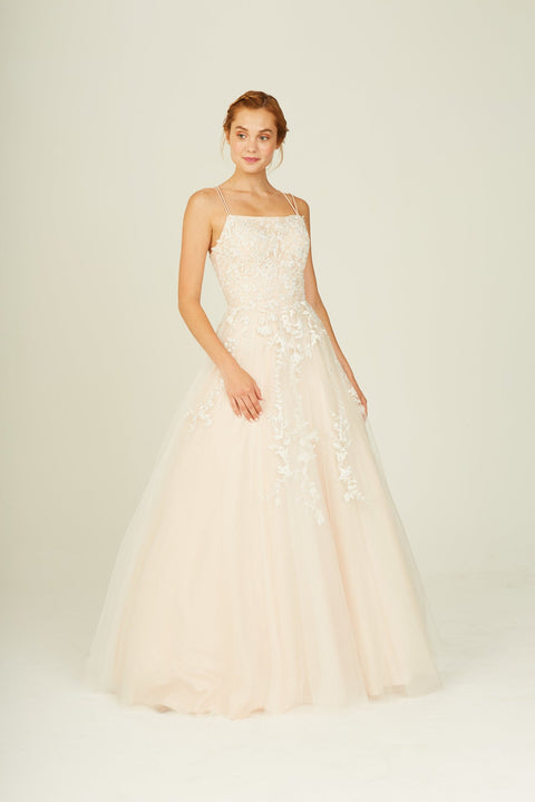 Eureka 9757 embroidered sleeveless a-line gown — IVORYCHAMP