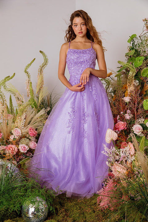 Eureka 9757 embroidered sleeveless a-line gown — LILAC2