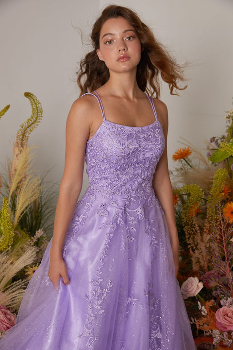 Eureka 9757 embroidered sleeveless a-line gown — LILAC