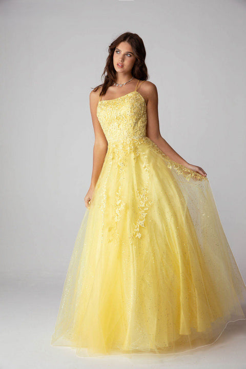 Eureka 9757 embroidered sleeveless a-line gown — YELLOW2