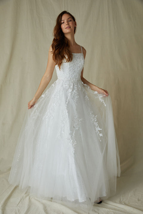 Eureka 9757 embroidered sleeveless a-line gown — offwhite