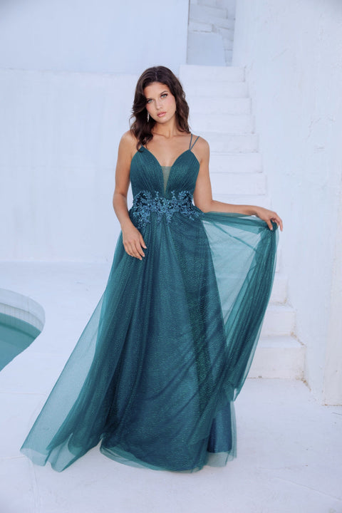 Eureka 9797 applique sleeveless a-line gown — EMERALD2