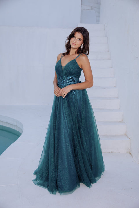 Eureka 9797 applique sleeveless a-line gown — EMERALD5