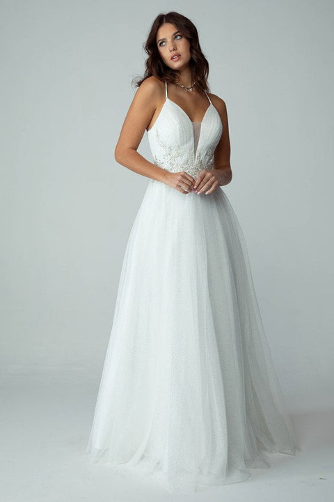 Eureka 9797 applique sleeveless a-line gown — OFFWHITE