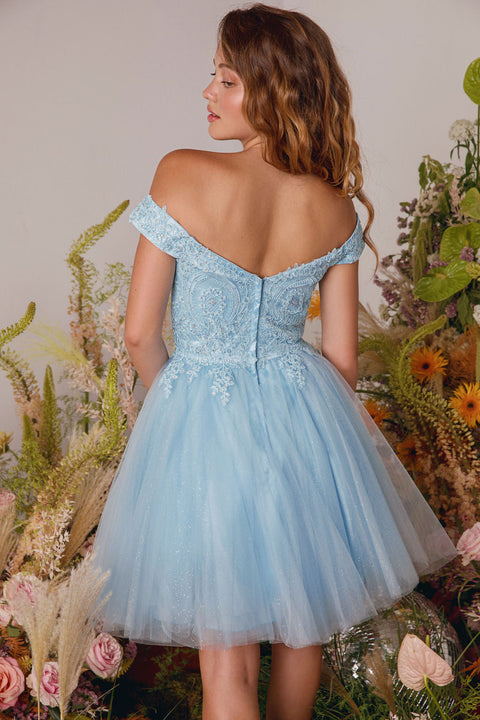 Eureka 9833 applique short off shoulder dress — BAHAMABLUE2