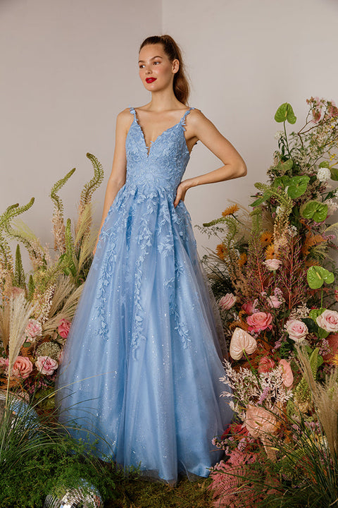 Eureka 9858 applique sleeveless a-line gown — BAHAMABLUE