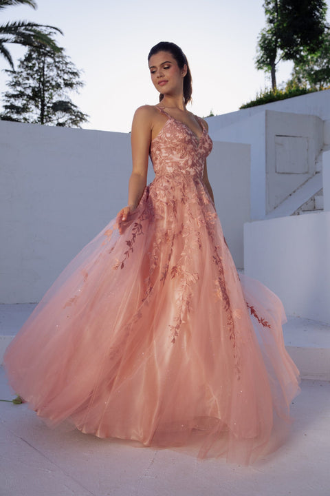 Eureka 9858 applique sleeveless a-line gown — DUSTYROSE21