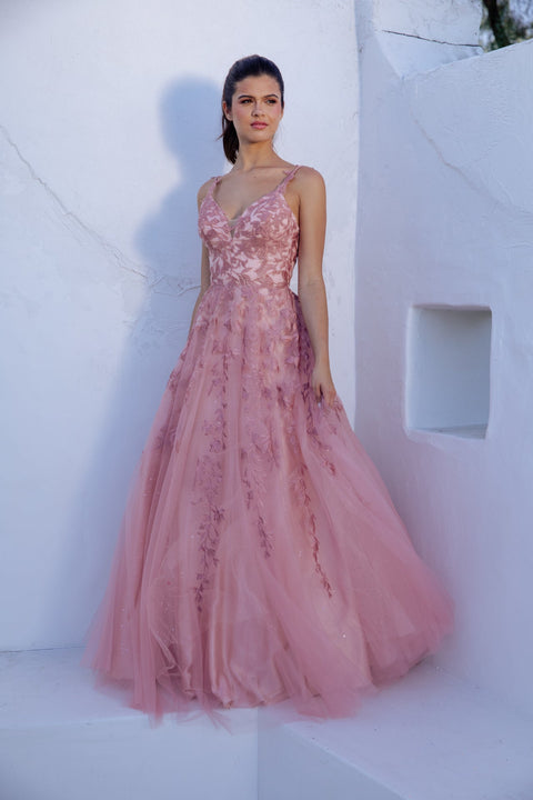 Eureka 9858 applique sleeveless a-line gown — DUSTYROSE3
