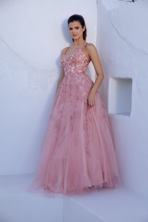 Eureka 9858 applique sleeveless a-line gown — DUSTYROSE
