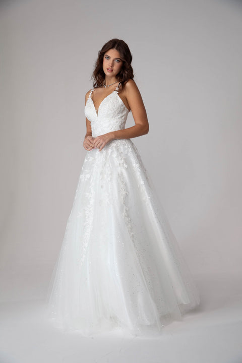 Eureka 9858 applique sleeveless a-line gown — OFFWHITE
