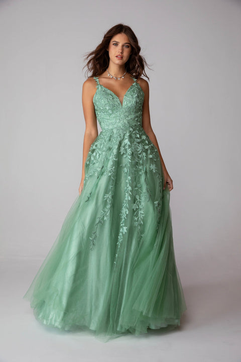 Eureka 9858 applique sleeveless a-line gown — SAGE2