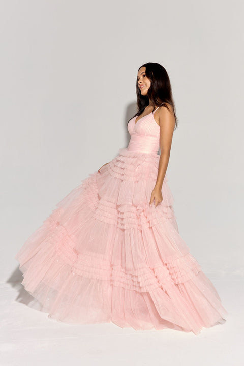 Eureka 9888 tulle sleeveless a-line tiered gown — BLUSH2