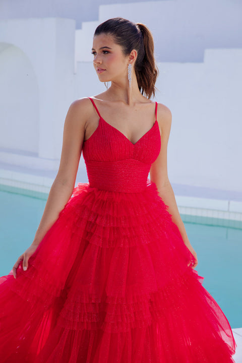 Eureka 9888 tulle sleeveless a-line tiered gown — RED2 FASTWEB