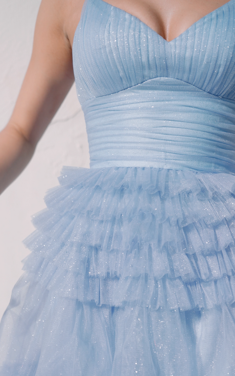 Eureka 9888 tulle sleeveless a-line tiered gown — periwinkle 1