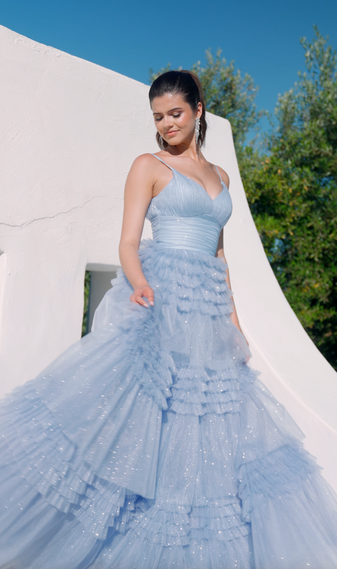 Eureka 9888 tulle sleeveless a-line tiered gown — periwinkle4