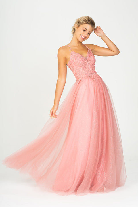 Eureka 9901 applique sleeveless a-line gown — DUSTYROSE
