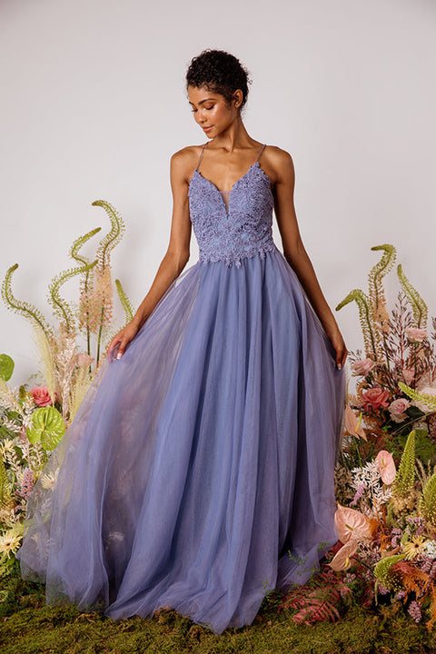 Eureka 9902 applique sleeveless a-line gown — LAVENDER