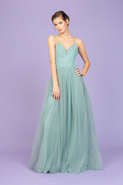 Eureka 9902 applique sleeveless a-line gown — SAGE2