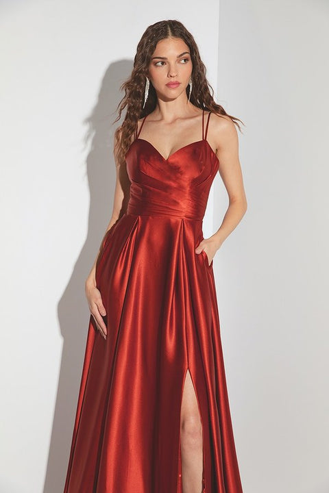 Eureka 9925 satin strappy back a-line slit gown — TERRACOTTA 0a95e5f1 b247 4190 bc19 995d491d7993