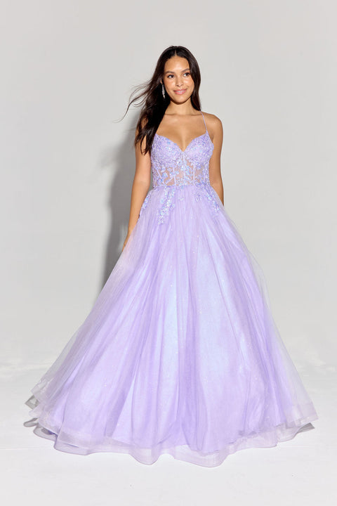 Eureka 9960 applique sleeveless a-line gown — LILAC 5