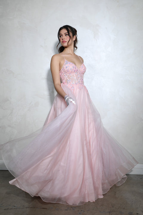Eureka 9960 applique sleeveless a-line gown — PINK 3