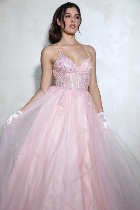 Eureka 9960 applique sleeveless a-line gown — PINK 5
