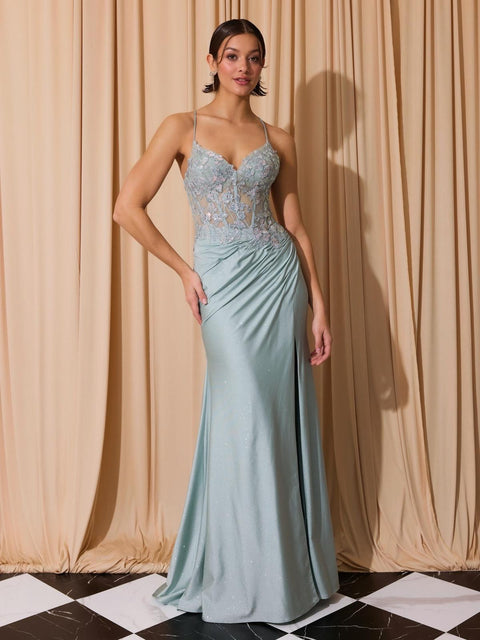 Eureka 9969 applique fitted sleeveless slit gown — MINT 2