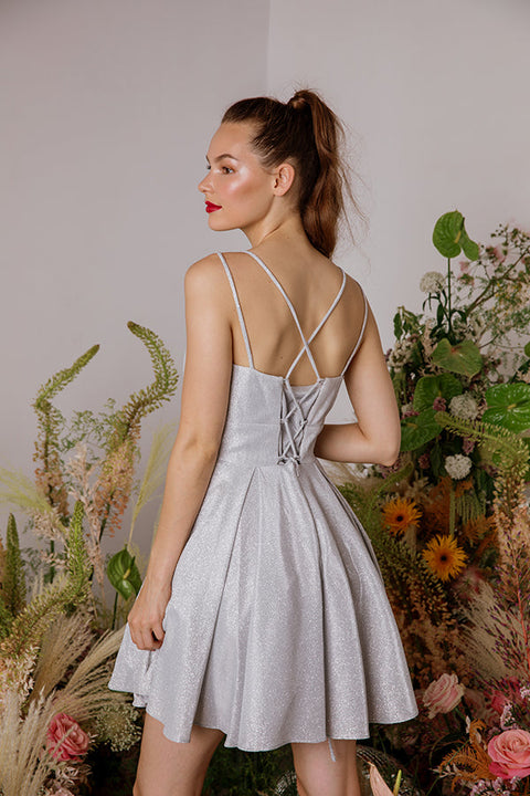 Eureka 9988 glitter short sleeveless a-line dress — SILVER2