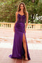 Nox Anabel A1585 Elegant Appliqué Satin Corset Gown with Slit