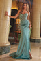 Nox Anabel A1585 Elegant Appliqué Satin Corset Gown with Slit