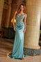 Nox Anabel A1585 Elegant Appliqué Satin Corset Gown with Slit