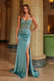 Nox Anabel A1585 Elegant Appliqué Satin Corset Gown with Slit