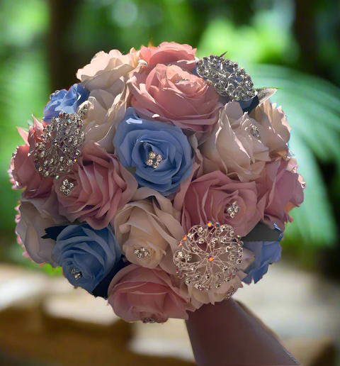Bahama Quinceañera Bouquet in Blue, Blush Pink, and Ivory