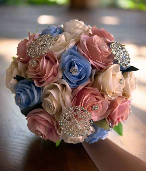 Bahama Quinceañera Bouquet in Blue, Blush Pink, and Ivory