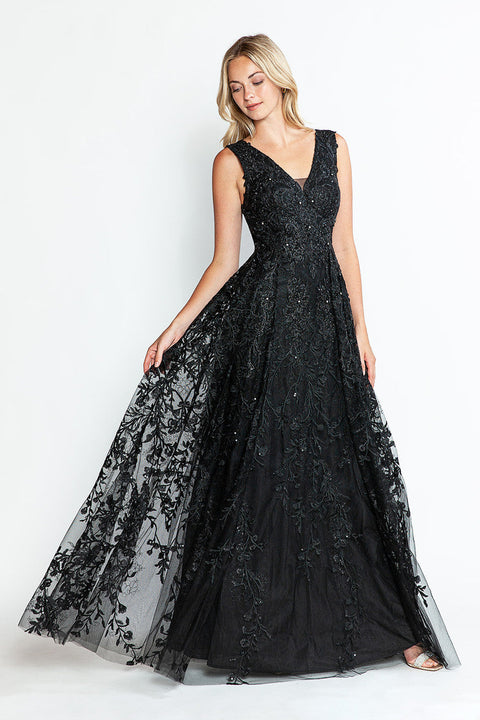 A Line Long Formal Lace Dress Lenovia 8337