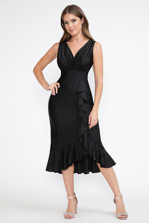 Midi Short Cocktail Ruffle Dress Lenovia 5280