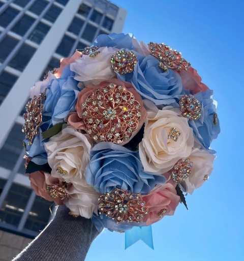 Blue Blush and Ivory Bahama Quinceañera Bouquet