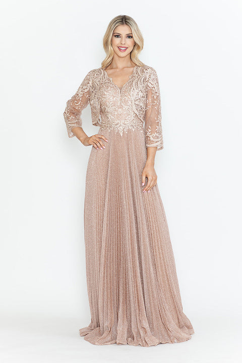 Pleated Long Formal Mother of the Bride Dress Lenovia 8341