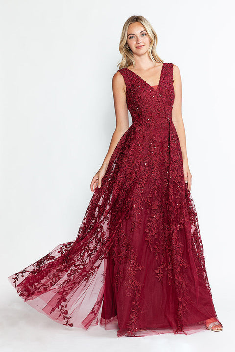 A Line Long Formal Lace Dress Lenovia 8337