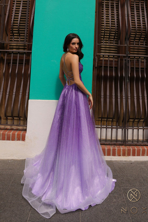 Nox Anabel Sleeveless A-line Gown with Glitter Ombre and Slit C1251